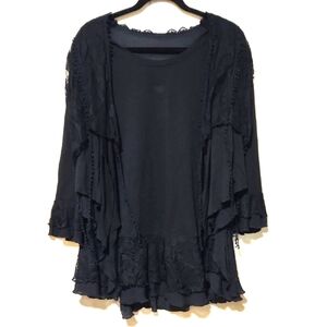 Pretty Angel Linen & Lace Dark Romantic Black Multi-Layered Top Large